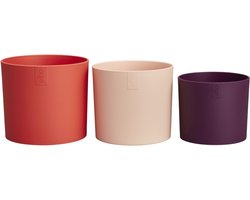 Elho Lex Pott set van 3 - Bloempotten voor Binnen - 100% Gerecycled Plastic - Ø 11. 13 en 14 cm - Koraalrood