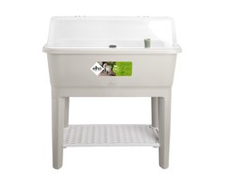 Elho Noa Kweektafel 80 - Kweekbak op Poten met Deksel - Waterreservoir - Ø 78.5 x H 34.2 cm - Warm grijs