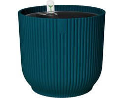 Elho Vibes Fold Rond 18 met Self-Watering Insert - Bloempot met Watermeter - 100% Gerecycled Plastic - Ø 18.3 x H 16.8 cm - Diepblauw