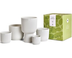 Elho Vibes Fold Rond cadeauset - Bloempotten voor Binnen - 100% Gerecycled Plastic - Set van 5 - Zijdewit