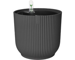 Elho Vibes Fold Rond met Self-Watering Insert - Bloempot met Watermeter - 100% Gerecycled Plastic - Ø 22 x H 20.2 cm - Antraciet