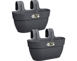 Elho Vibia Campana Easy Hanger - Balkonbakken met Ophanging - 100% Gerecycled Plastic - Set van 2 - L36 x B24.1 x H26.5 cm - Antraciet