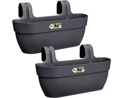 Elho Vibia Campana Easy Hanger L - Balkonbakken met Ophanging - 100% Gerecycled Plastic - Set van 2 - L46 x B24.1 x H26.5 cm - Antraciet