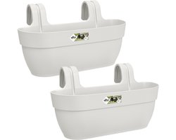 Elho Vibia Campana Easy Hanger L - Balkonbakken met Ophanging - 100% Gerecycled Plastic - Set van 2 - L46 x B24.1 x H26.5 cm - Zijdewit