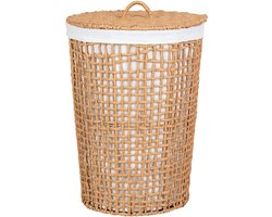 Elin | wasmand | lichtbruin/wit | papier en metaal | ø42x56 cm | wasmand | wasbox | laundry basket | wasmand met deksel | grote wasmand | Wood Selections