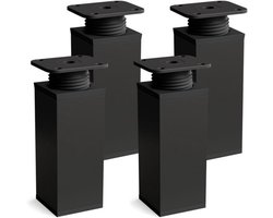 ELIOT Verstelbare Meubelpoten 10x4x4cm - set van 4 stuks - zwart mat - vierkant profiel - geschikt voor kasten en commodes