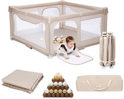 Elissio® - Grondbox Baby - Inklapbare Speelbox met Taupe Speelmat & 50 Ballen - Kruipbox - Kinderbox - Playpen Baby - 150x150x76.5 CM - Beige