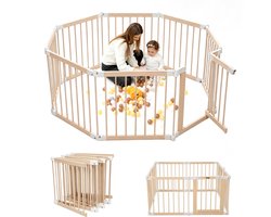 Elissio Grondbox - Babybox - Inklapbare Speelbox - Kinderbox - Playpen Baby - Voorgemonteerd - 130 x 130 x 70 cm - Incl. NL Handleiding - Naturel Hout