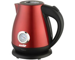 Elit Retro Waterkoker 1,7L rood- 2200W- met thermometer- vintage design- RVS- snel en stijlvol.