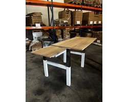 Elite - duo bureau - duo zit sta bureau - zit sta bureau duo - duo werkplek - wit onderstel - bruin eiken - 180 x 80 cm-- blad- onderstel- x80