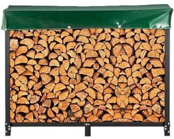 EliteNest® - Brandhoutrek Outdoor - Zwart Staal - Houtopslag - Weerbestendig - 590 kg Capaciteit - Snelle Montage – 244 x 36 x 122 cm