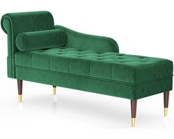 EliteNest® - Chaise Longue Fluwelen - Premium Fauteuil - Minimalisme - Comfortabel Cylindrisch Lendenkussen - Luxe Fluweel - Stevige Steun - Groene Kleur