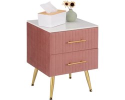 EliteNest® - Nachtkastje - Modern Design - Roze Fluweel - 2 Lades - Gouden Poten - 40.5x41x51 cm - Stijlvol & Praktisch - Grote Opbergruimte