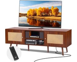 EliteNest® - Rotan TV-Meubel 140 cm - Geschikt voor 165 cm TV - Ingebouwde Stopcontacten - Verstelbare Planken - Massief Houten Poten - Boho