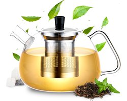Élithé Glazen Theepot 1 Liter met Filter - Theekan Glas met Zeef - Teapot - Tea Maker - Zilver