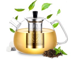 Élithé Glazen Theepot 1.5 Liter met Filter - Theekan Glas met Zeef - Teapot - Tea Maker - Zilver