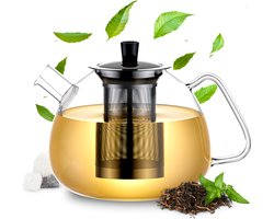Élithé Glazen Theepot met Filter - Theekan - Theepot Glas - Teapot - Tea Maker - 1.5 Liter - Zwart - Moederdag