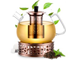 Élithé Glazen Theepot Set 1.5 Liter met Filter en Warmhouder - Theekan Glas - Teapot - Tea Maker