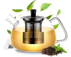 Élithé Theepot Glas 1 Liter met Filter - Glazen Teapot voor Losse Thee en Theebloemen - Theekan - Tea Maker met Zeef - Infuser - Zwart