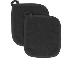 Elkuaie Hitzebestandige Pannenlappen - Katoenen Keukenset Voor Dagelijks Gebruik - Voor Koken En Bakken - 2 Stuks - Zwart