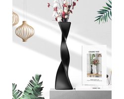 Elkuaie Hoge Keramische Vaas - Moderne Gedraaide Zwarte Vaas Voor Bloemen Decoratie - Zwarte Keramiek Design - 1 Stuk - Voor Woonkamer Decoratie Zwart