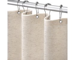 Elkuaie Linnen Douchegordijn - Badkamer Gordijn - Bohemian Farmhouse Stijl - 1 Stuk - Beige