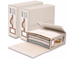 Elkuaie Opvouwbare Opbergzakken - Opvouwbare Opbergboxen Onder Bed - Ademend Linnenmateriaal Met Versterkte Pp-panelen En Transparante Vensters - 1 Stuks - Voor Beddengoed Handdoeken En Seizoenskleding Linnenkleur