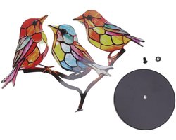 Elkuaie VogelDecoratie - BeschilderdTafelornament - IJzeren Vogel op Tak - 1 Stuk - Multikleur