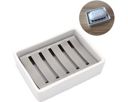 Elkuaie Zeepbakje RVS - Zeepbakje zonder Boren - Double-Layer & Draagbaar - 1 Stuk - Badkamer - Wit