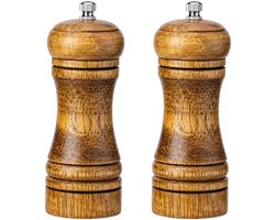 Elkuaie Zoutpeper Set Eikenhout - 5 Inch - Eikenhouten Zout- en Pepermolen met Ajustabele Keramische Rotor - 2 stuks - Keukenaccessoire Lichtbruin