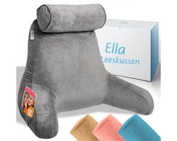 Ella Leeskussen - Memory Foam Relax Kussen voor in Bed - Zitkussen met Nekrol & Onderrug Ondersteuning - Bookseat - Fluweel Antraciet