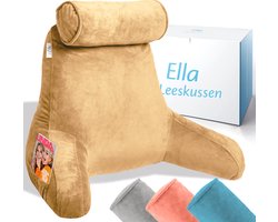 Ella Leeskussen XL - Memory Foam Relax Kussen voor in Bed - Zitkussen met Nekrol & Onderrug Ondersteuning - Bookseat - Fluweel Bruin
