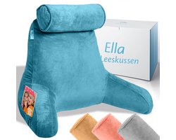 Ella Leeskussen XL - Memory Foam Relax Kussen voor in Bed - Zitkussen met Nekrol & Onderrug Ondersteuning - Bookseat - Fluweel Marineblauw