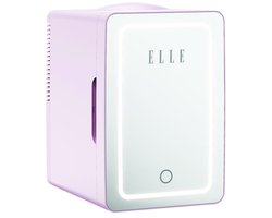 ELLE Cosmetische Mini Koelkast 6L met LED-Spiegel – Beauty Koelkast met Koel- en Warmhoudfunctie voor Skincare, Huidverzorging en Cosmetica, Geïntegreerde LED-Verlichting, Uitneembaar Rek, Draaggreep - Paars