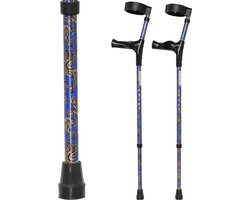 Elleboogkrukken ergonomisch blauw met paisley print - Loopkrukken - krukken anatomische handvatten, gesloten manchet - Set - paar van 2