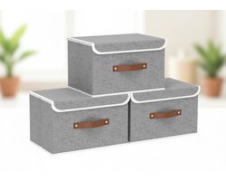 ElleMooi 3-Delige Opbergdozen met Deksel, Opvouwbare Stoffen Boxen, Kledingopbergvak, voor Slaapkamer, 26x20x17cm, Grijs