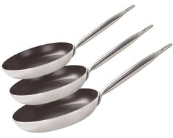Elo 9804150 Set van 3 aluminium pannen, pan voor alle warmtebronnen, inductiepan, antiaanbakpan, PFAS-vrije pan, Aluminium, Keramiek, Roestvrij staal, 32 x 5,5 cm