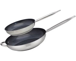 Elo 9804850 Set van 2 roestvrijstalen pannen 18/10, inductiepan, braadpan, roestvrijstalen pan, pan voor alle warmtebronnen, pannen 24 cm en 32 cm, Roestvrij staal, 32 x 6 cm