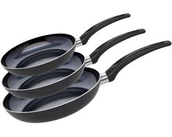 Elo 9807950 Set van 3 aluminium pannen, pan geschikt voor alle warmtebronnen behalve inductie, braadpan, kookpan, pan zonder PFAS, Aluminium, Plastic, 32 x 5 cm