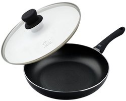 Elo 9905750 Set van pan en deksel, koekenpan, pan, geschikt voor alle soorten vuur, aluminium, glas, roestvrij staal, zwart, transparant, 24 cm