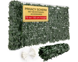 ELONEO Balkonscherm 300x75 cm, Tuinscherm, Weerbestendig, Buitentuinscherm met Bladmotief, Privacy Scherm, Inclusief 20 Kabelbinders, Groen