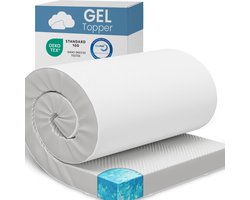 ELONEO gel topper 80x190cm, matras topper van 8 cm hoog gel traagschuim, ademende 3D mesh hoes, comfortabele matras topper voor bed en boxspring incl. Hoeklussen