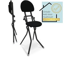 ELONEO Gevoerde Vouwstoel - Antislip, Rugvriendelijke Vouwkruk Hulpmiddel, Ruimtebesparende Opvouwbare Stoel, 3 Verstelbare Hoogtes (58-65cm), 120kg Belastbaar, 45x98x47cm (Zwart)