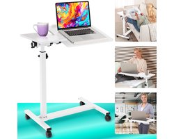 ELONEO Laptoptafel op Wielen – In Hoogte Verstelbaar – Bedtafel met kantelbaar Tafelblad – Wit