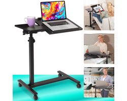 ELONEO Laptoptafel op Wielen – In Hoogte Verstelbaar – Bedtafel met kantelbaar Tafelblad – Zwart