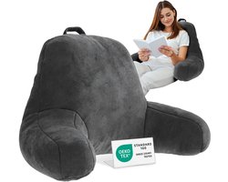 ELONEO Leeskussen - Rugsteunkussen voor Bed en Sofa met Armsteunen, Hoofd-, Nek- en Rugondersteuning, grijs - zonder nekrol