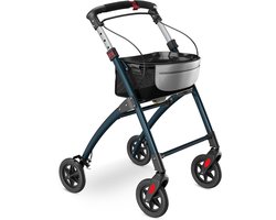 ELONEO Lichtgewicht Rollator voor Binnen - 54 cm Breed, Opvouwbaar Looprek met Dienblad en Stoffen Mandje, Smalle Rollator van Aluminium, Inklapbaar Mobiliteitshulpmiddel, Antraciet