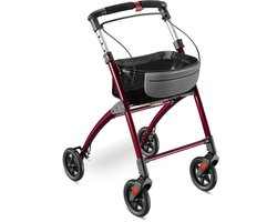 ELONEO Lichtgewicht Rollator voor Binnen - 54 cm Breed, Opvouwbaar Looprek met Dienblad en Stoffen Mandje, Smalle Rollator van Aluminium, Inklapbaar Mobiliteitshulpmiddel, rood