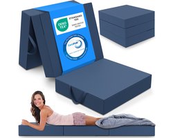 ELONEO Opvouwbaar Matras - 3-Delig Vouwmatras, Extra Dik 15 cm Schuim, Wasbaar en Draagbaar Logeermatras voor Volwassenen, Eenpersoonsbed (Blauw, 75 x 195 x 15 cm)