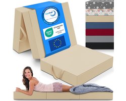 ELONEO Opvouwbaar Matras - 3-Delig Vouwmatras, Extra Dik 15 cm Schuim, Wasbaar en Draagbaar Logeermatras voor Volwassenen, Eenpersoonsbed (Creme, 75 x 195 x 15 cm)